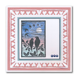 Barbara's Bijou Linocut - Together Birds - Two Way Overlay A6 Stamp Set