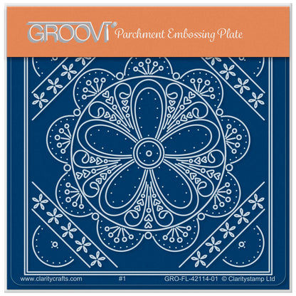 Tina's Buttercups & Fans Embroidery Parchlet A6 Square Groovi Plate