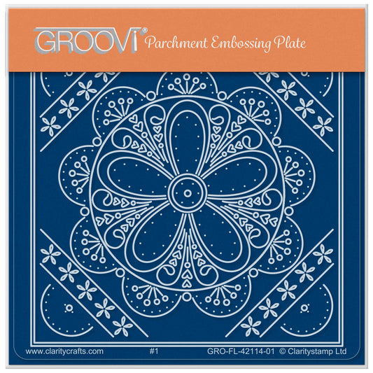 Tina's Buttercups & Fans Embroidery Parchlet A6 Square Groovi Plate