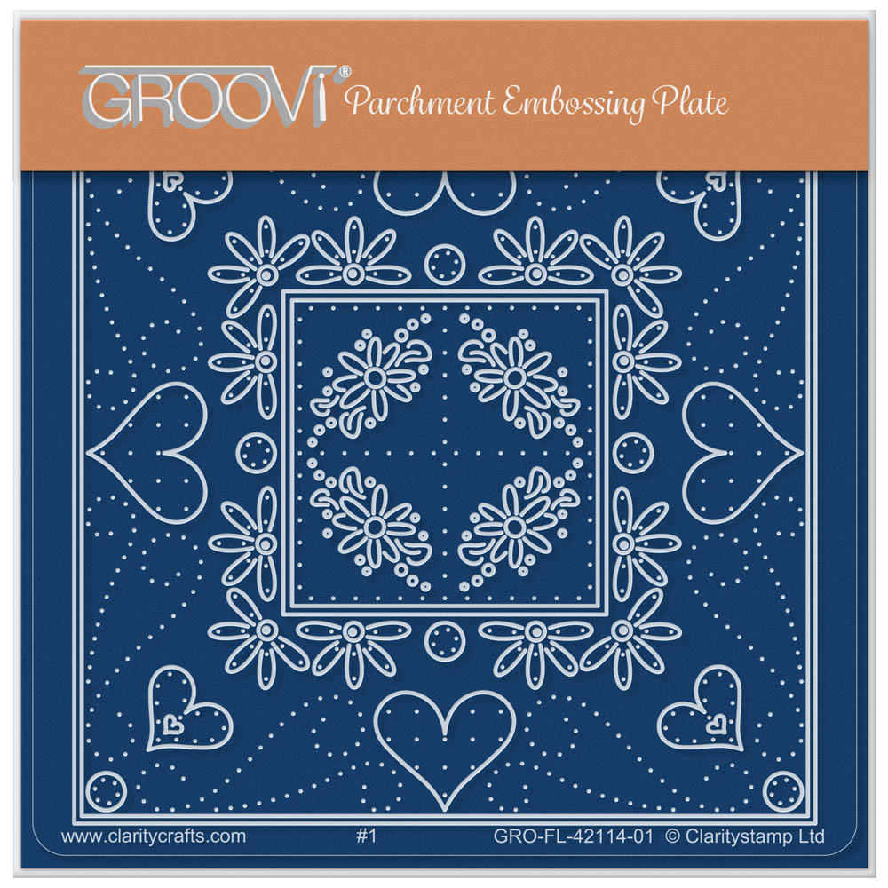 Tina's Hearts & Swirls Embroidery Parchlet A6 Square Groovi Plate