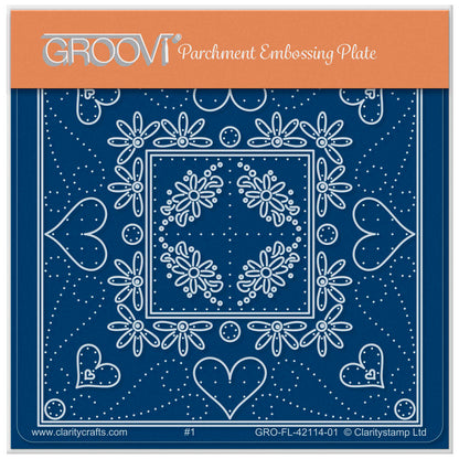 Tina's Hearts & Swirls Embroidery Parchlet A6 Square Groovi Plate