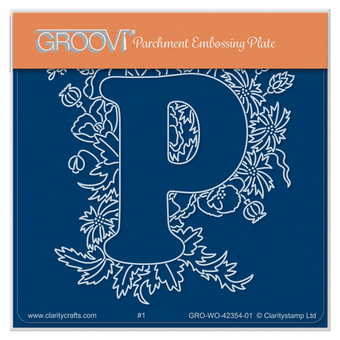 Linda's Floral Alphabet - Letter P A6 Square Groovi Plate