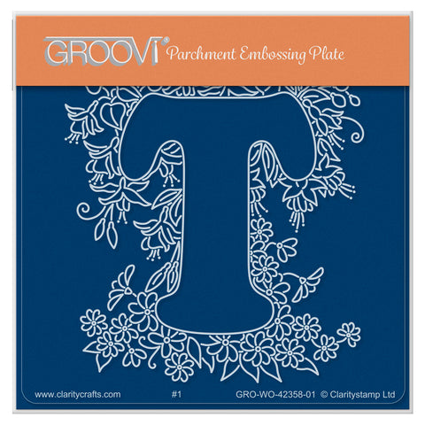 Linda's Floral Alphabet - Letter T A6 Square Groovi Plate