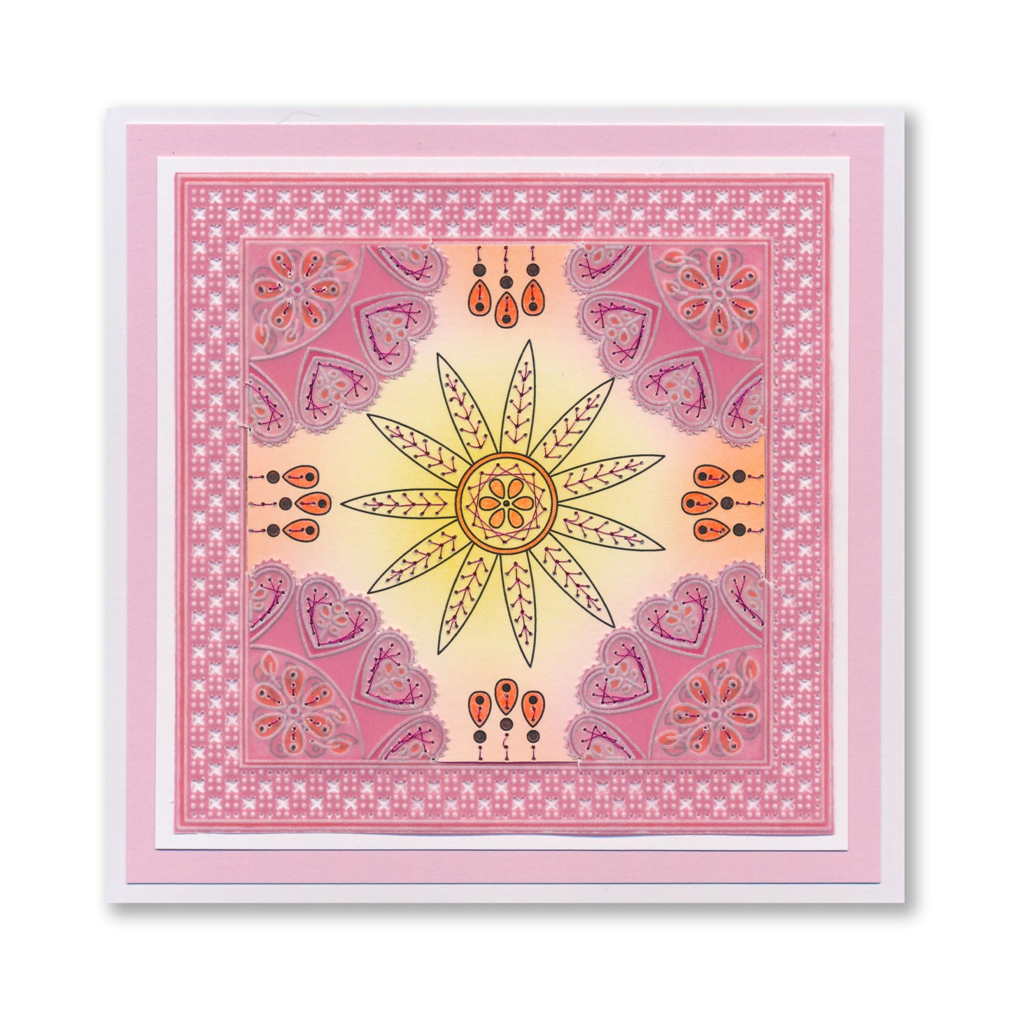Tina's Star Flower & Hearts Embroidery Parchlet A6 Square Groovi Plate