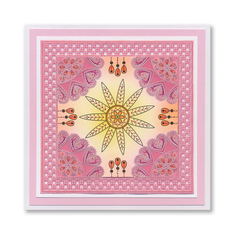 Tina's Star Flower & Hearts Embroidery Parchlet A6 Square Groovi Plate