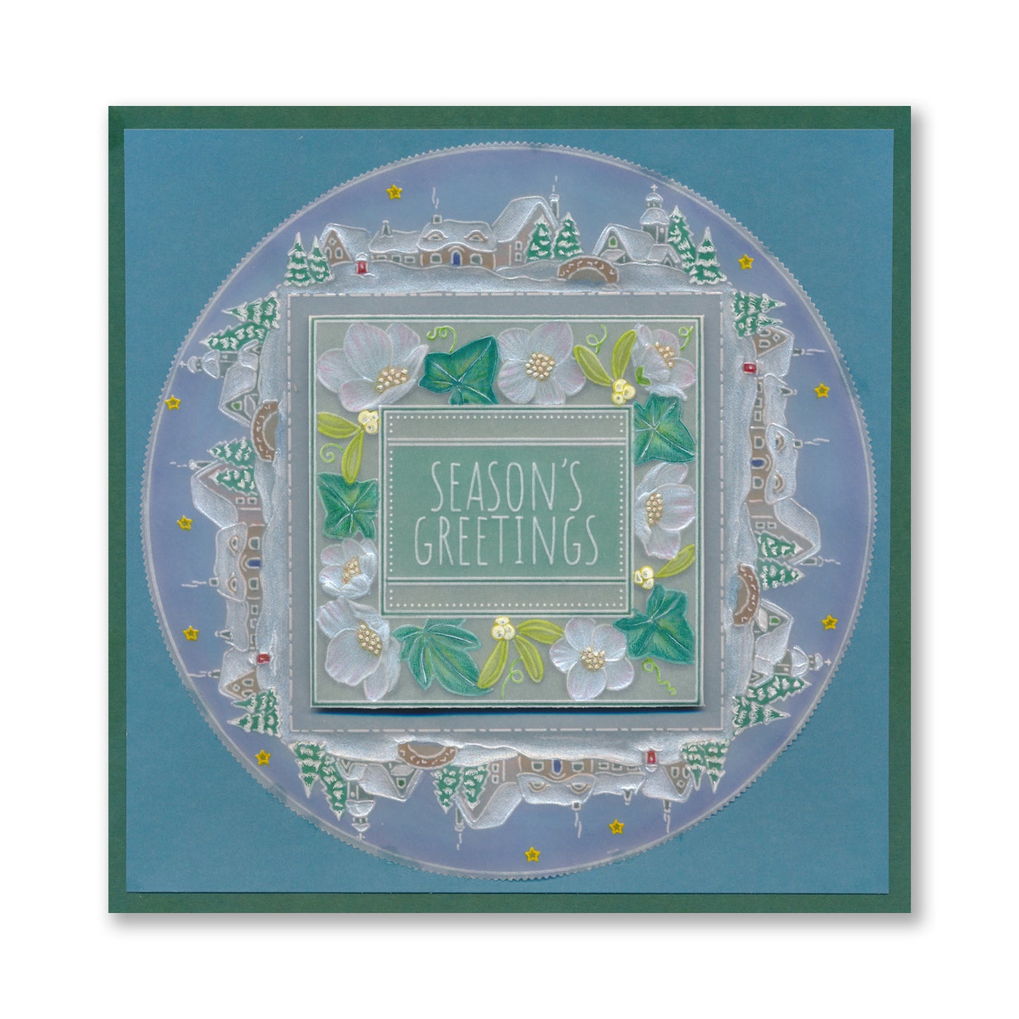 Festive Frame & Sentiments - Season's Greetings Christmas Rose A6 Square Groovi Plate