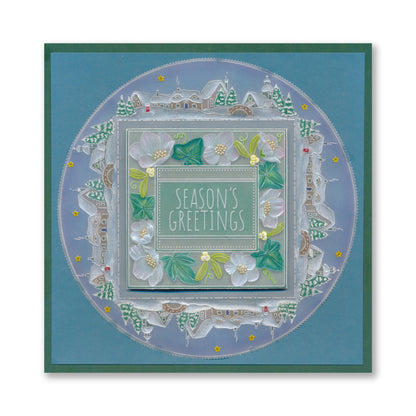 Festive Frame & Sentiments - Season's Greetings Christmas Rose A6 Square Groovi Plate