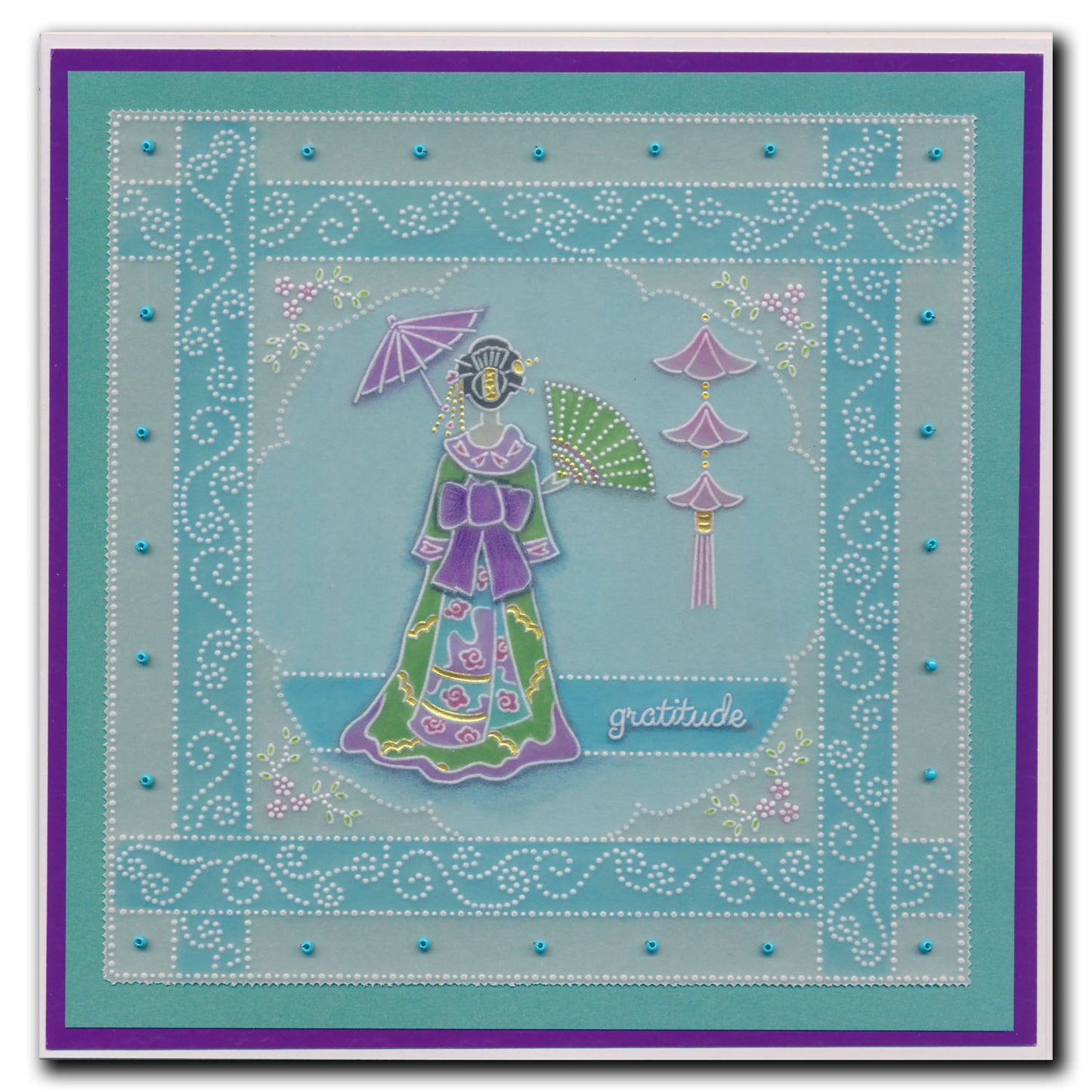Linda's Dotty Cross-Stitch Oriental Fan Layering Frame A4 Square Groovi Plate
