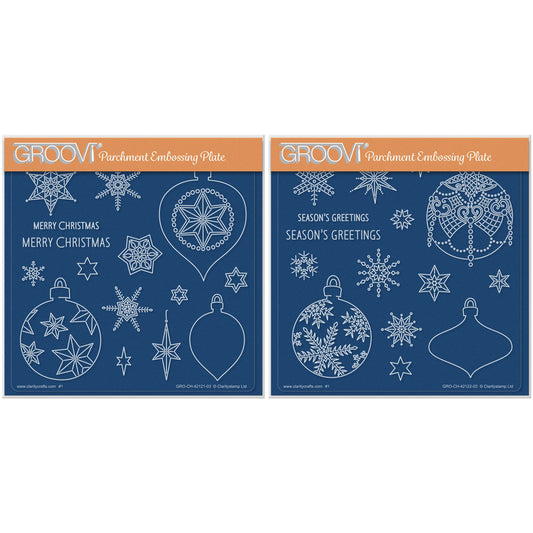 Barbara's SHAC Baubles - Merry Christmas & Season's Greetings A5 Square Groovi Plate Duo