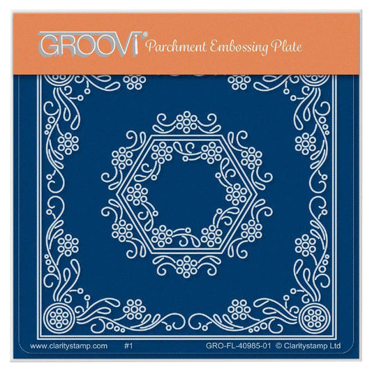 Tina's Hexagon Flowers Parchlet A6 Square Groovi Plate