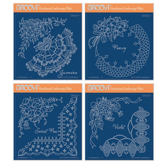 Linda's Flowers & Lace - Set 2 A5 Square Groovi Plate Quartet