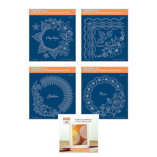 Linda's Flowers & Lace - Set 1 A5 Square Groovi Plate Quartet & ii Book