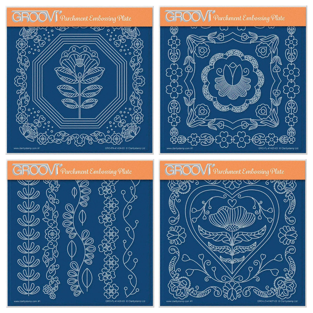 Lucy's Folkart Flowers A5 Square Groovi Plate Collection