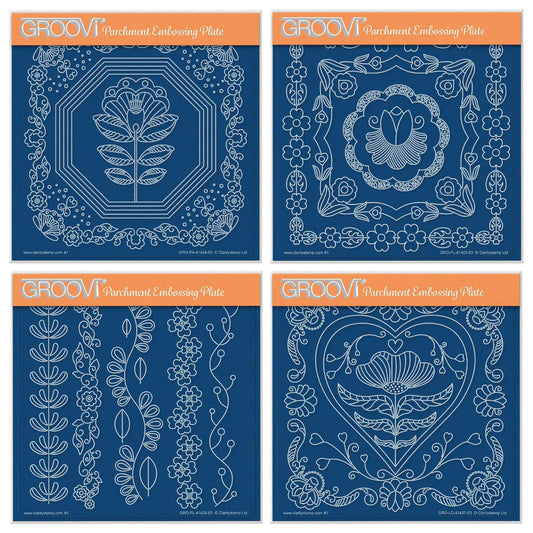 Lucy's Folkart Flowers A5 Square Groovi Plate Collection