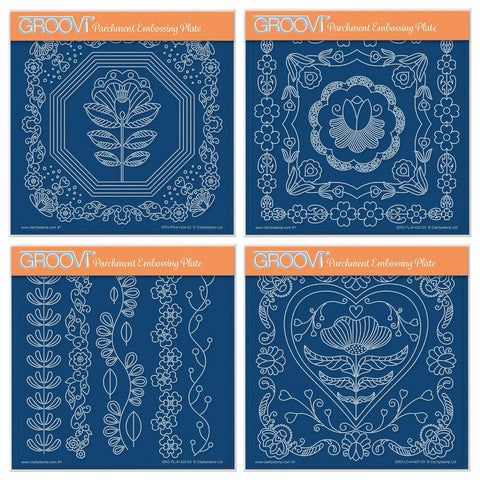 Lucy's Folkart Flowers A5 Square Groovi Plate Collection