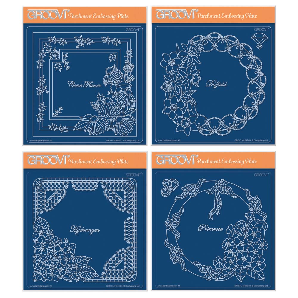 Linda's Flowers & Lace - Set 3 A5 Square Groovi Plate Quartet
