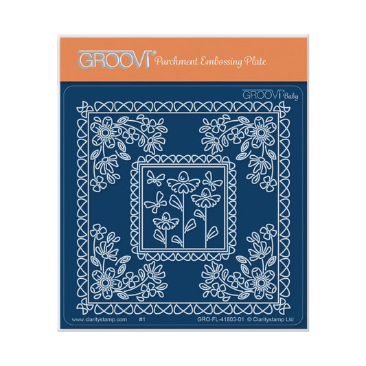 Flowerette Butterfly Parchlet A6 Square Groovi Plate