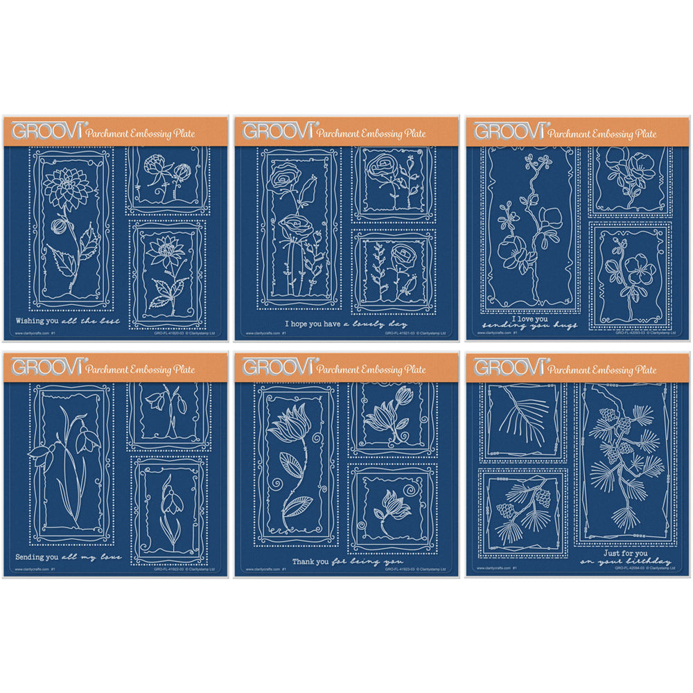 Barbara's SHAC Floral Panels A5 Square Groovi Plate Complete Collection