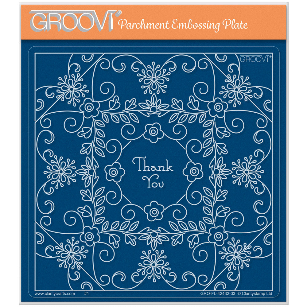 Tina's Thank You Floral Swirls & Corners All in One A5 Square Groovi Plate