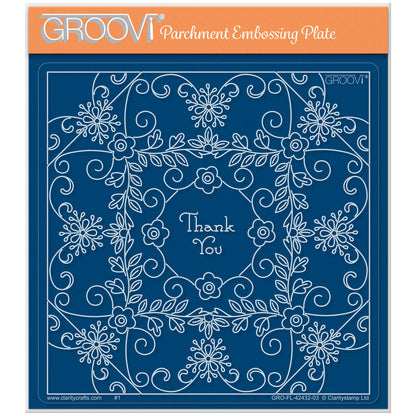 Tina's Thank You Floral Swirls & Corners All in One A5 Square Groovi Plate