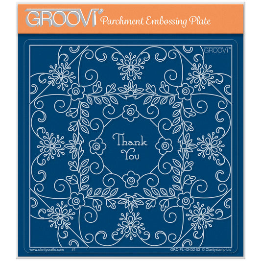 Tina's Thank You Floral Swirls & Corners All in One A5 Square Groovi Plate