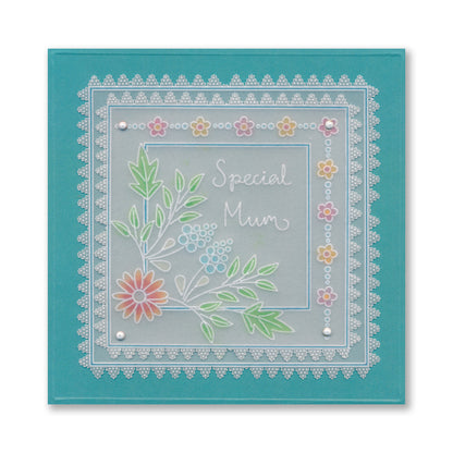 Tina's Very Best Wishes Floral Swirls & Corners All in One A5 Square Groovi Plate