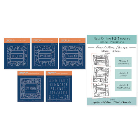 1-2-3 Online Course & Floral Frame & Sentiments A6 Square Groovi Plate Collection