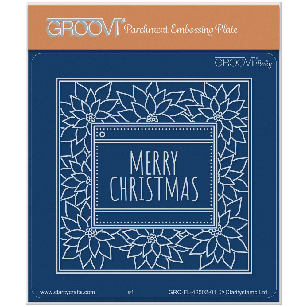 Festive Frame & Sentiments - Merry Christmas Poinsettia A6 Square Groovi Plate