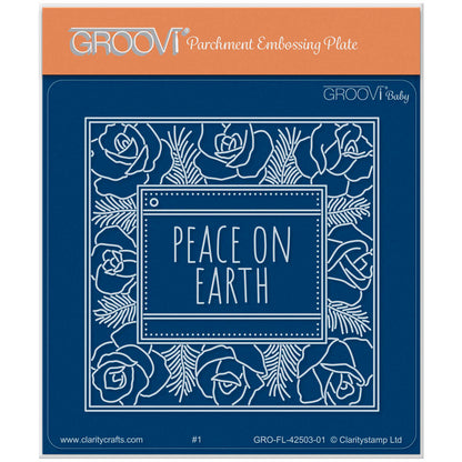 Festive Frame & Sentiments - Peace on Earth Rose A6 Square Groovi Plate
