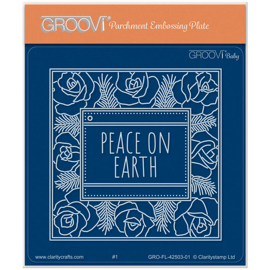 Festive Frame & Sentiments - Peace on Earth Rose A6 Square Groovi Plate
