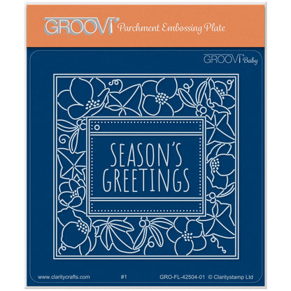 Festive Frame & Sentiments - Season's Greetings Christmas Rose A6 Square Groovi Plate