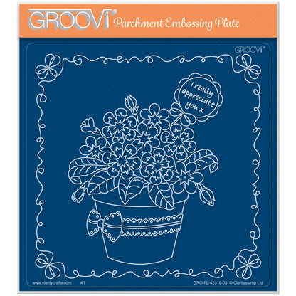 Linda's Primula Flowerpot A5 Square Groovi Plate