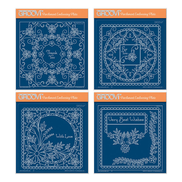 Tina's Floral Swirls & Corners All In One - Very Best Wishes A5 Square Groovi Plate