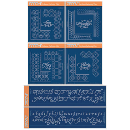 Queen's Lace Duet Grids & Alphabet Collection A5 Square Groovi Piercing Grids (Straight) & Groovi Border Plate Set