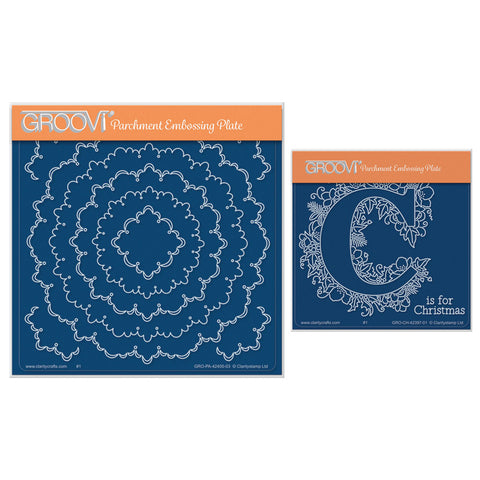 Linda's Circle Frilly Lace Framers & Mini C is for Christmas A5 & A6 Square Groovi Plate Duo