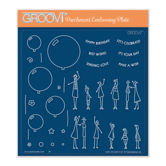 Barbara's SHAC Balloons & Tall People A5 Square Groovi Plate