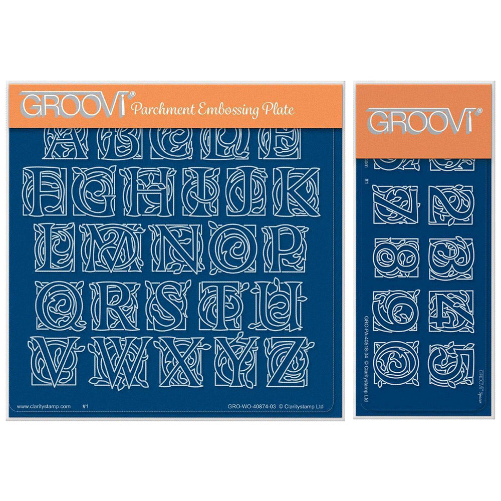 Small Celtic Illuminated Alphabet & Numbers A5 Square & Spacer Groovi Plate Duo