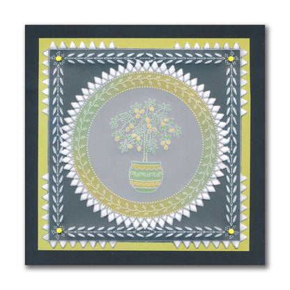 Linda's Dotty Cross-Stitch Lemon Tree Layering Frame A4 Square Groovi Plate