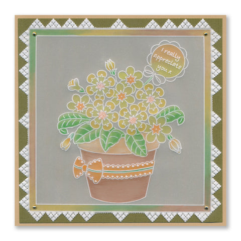 Linda's Primula Flowerpot A5 Square Groovi Plate