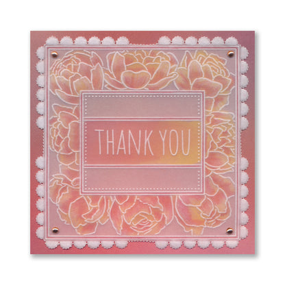 Floral Frame & Sentiments - Thank You Peonies A6 Square Groovi Plate
