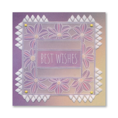 Floral Frame & Sentiments  - Best Wishes Clematis A6 Square Groovi Plate