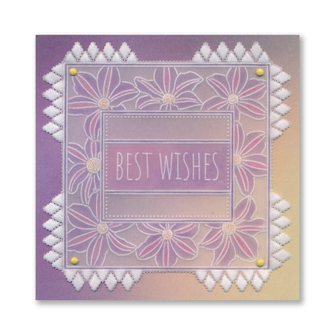 Floral Frame & Sentiments  - Best Wishes Clematis A6 Square Groovi Plate