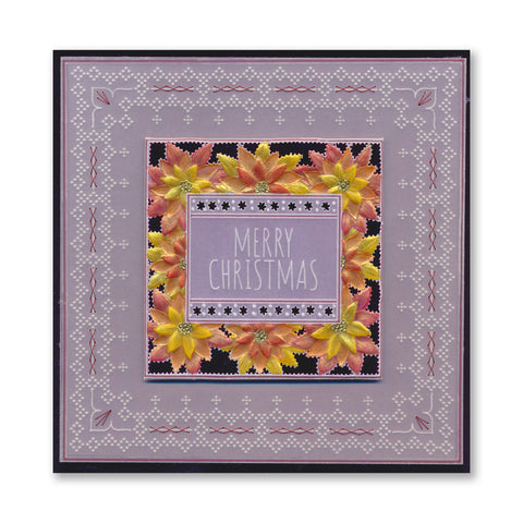 Festive Frame & Sentiments - Merry Christmas Poinsettia A6 Square Groovi Plate
