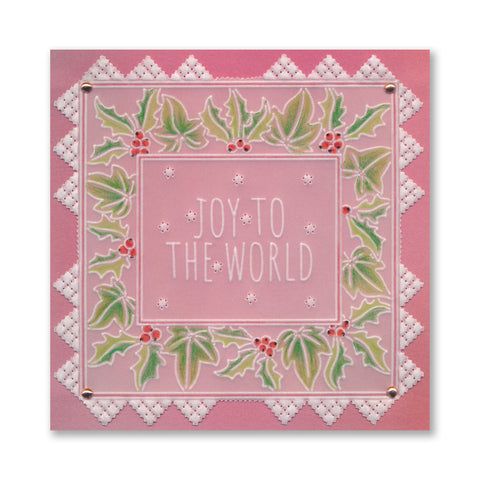 Festive Frame & Sentiments - Joy to the World Holly & Ivy A6 Square Groovi Plate