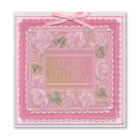 Festive Frame & Sentiments - Season's Greetings Christmas Rose A6 Square Groovi Plate