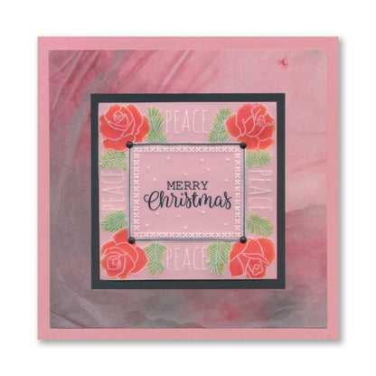 Festive Frame & Sentiments - Peace on Earth Rose A6 Square Groovi Plate
