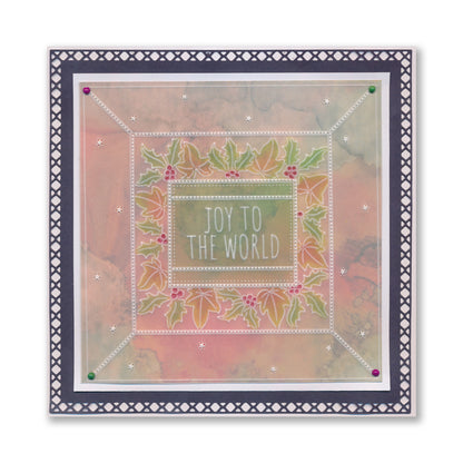Festive Frame & Sentiments - Joy to the World Holly & Ivy A6 Square Groovi Plate
