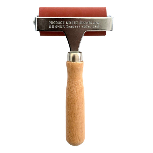 3" Deluxe Red Rubber Brayer With Wooden Handle