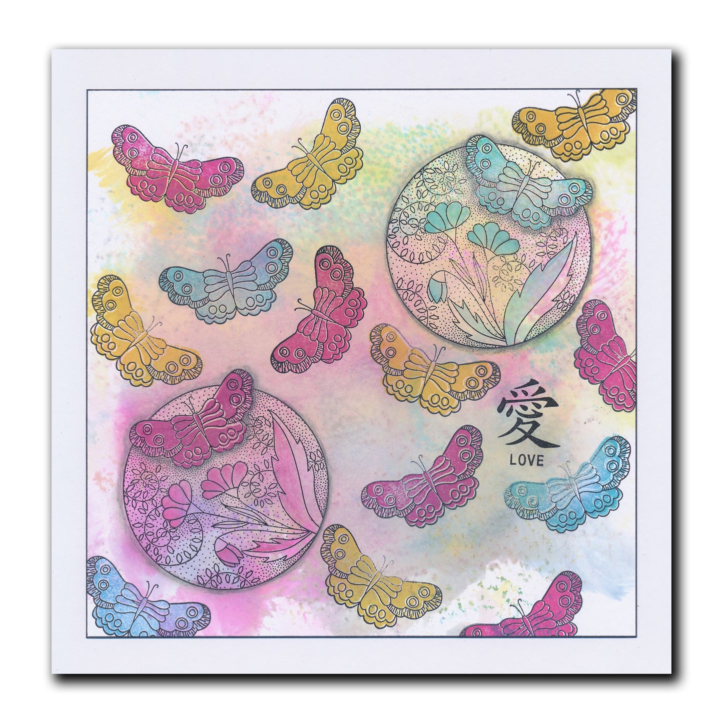 Barbara's SHAC Love - Japanese 2 Way Overlay Flowers & Butterflies A5 Square Stamp & Mask Set