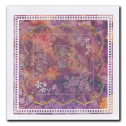 Linda's Dotty Cross-Stitch Oriental Fan Layering Frame A4 Square Groovi Plate